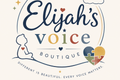 Logo of Elijah's Voice Boutique with colorful text and symbols on a white background