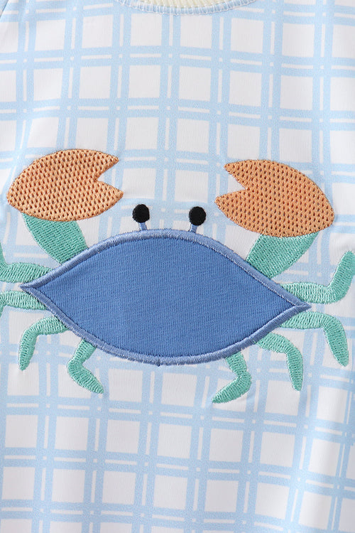 Blue crab applique plaid one-piece swimsuit